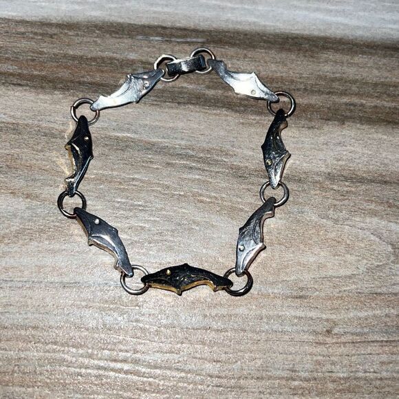 Vintage Solid 925 Sterling Dolphin Tennis Bracelet 7.5” - Picture 1 of 8